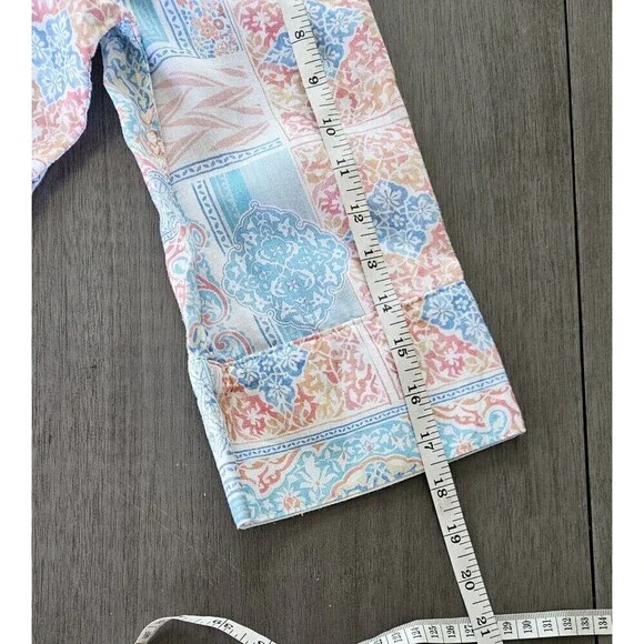 Chico's No Iron 100% Linen Button Up Top Sz 2 (12) Pastel Patchwork Bohemian - Picture 5 of 7